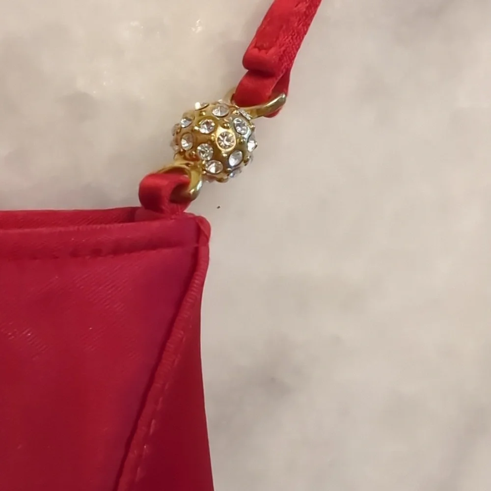 Vintage Valerie Stevens red satin Evening Bag With Jeweled Hardware - Picture 3 of 13